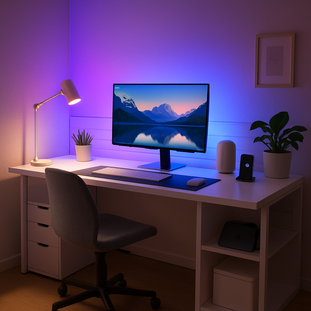 explorez mon bureau à domicile innovant et plongez dans l'univers de mon studio intelligent, où les technologies modernes rencontrent une ambiance inspirante pour favoriser la créativité et la productivité.