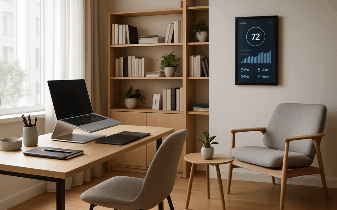 explorez mon bureau à domicile et découvrez l'agencement de mon studio intelligent, alliant confort et technologie pour un espace de travail inspirant.