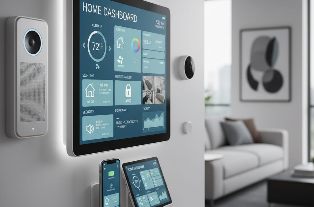 découvrez nos centres de contrôle intelligents, le cœur connecté de votre maison, pour une gestion simplifiée et efficace de tous vos appareils domestiques.