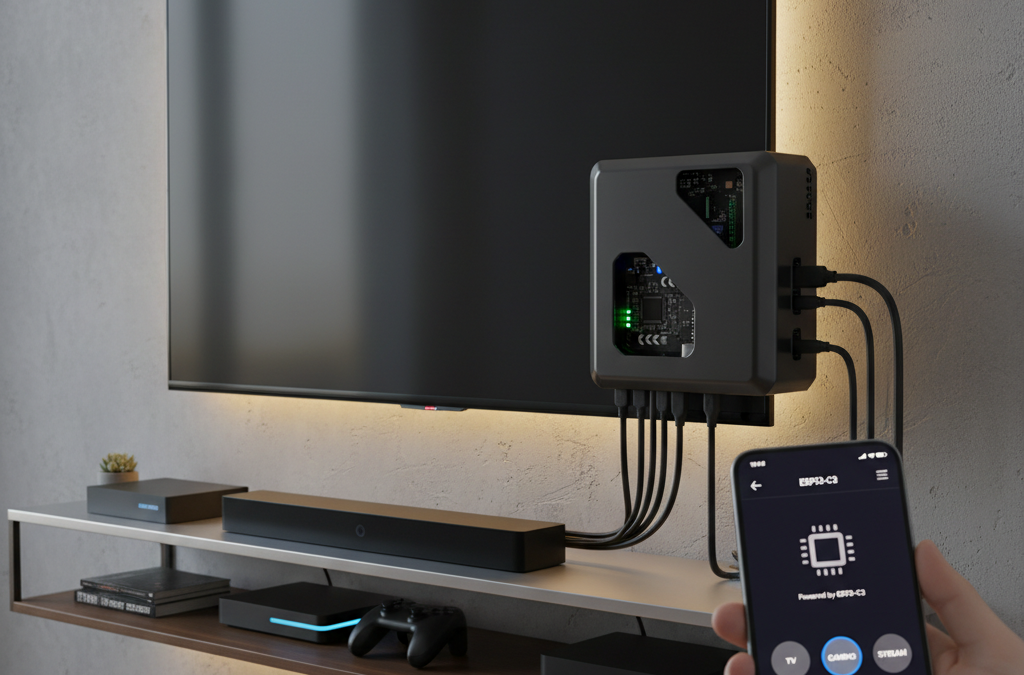 découvrez notre commutateur hdmi iot à double source, contrôlé par esp32-c3 et intégré à home assistant pour une automatisation intelligente et un contrôle simplifié de vos appareils hdmi.