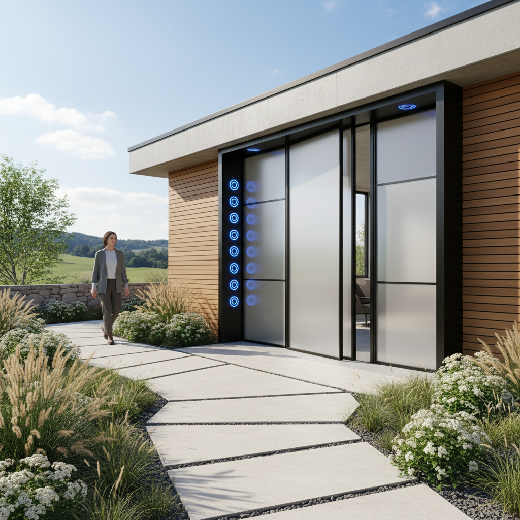 découvrez l'innovation dans la maison intelligente avec une porte qui s'ouvre automatiquement dès qu'elle vous aperçoit, alliant confort et technologie avancée pour votre quotidien.