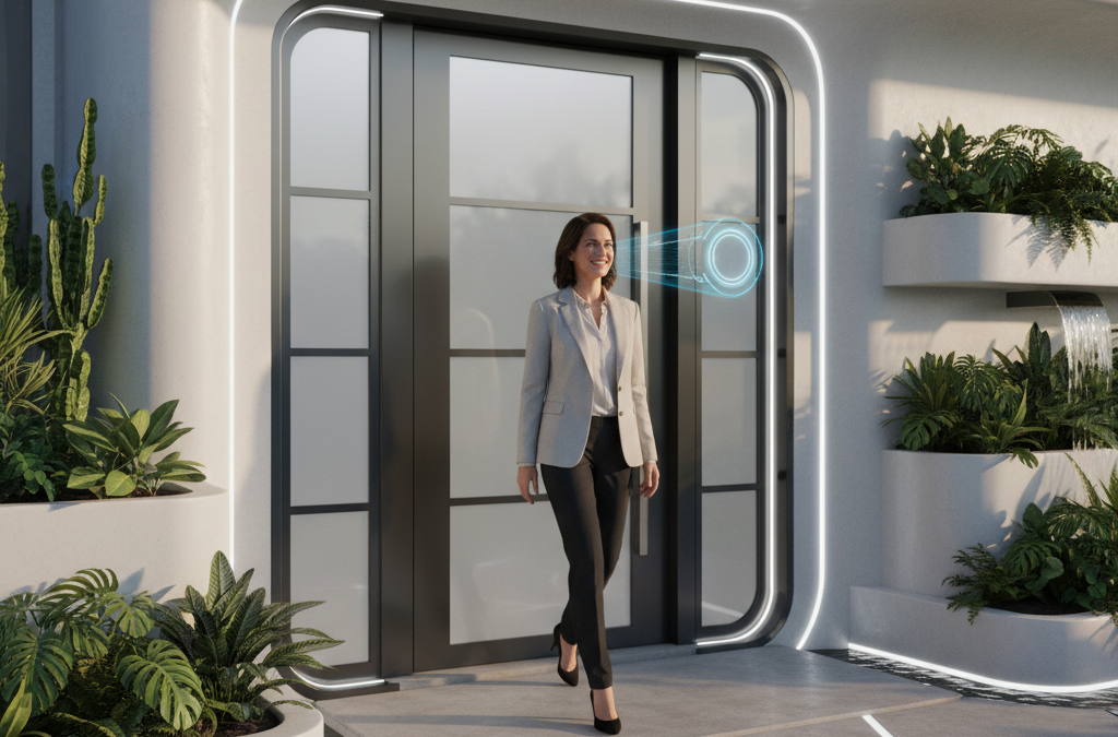 découvrez l'innovation dans la maison intelligente avec une porte qui s'ouvre automatiquement dès qu'elle vous détecte, alliant confort et technologie avancée pour un quotidien simplifié.