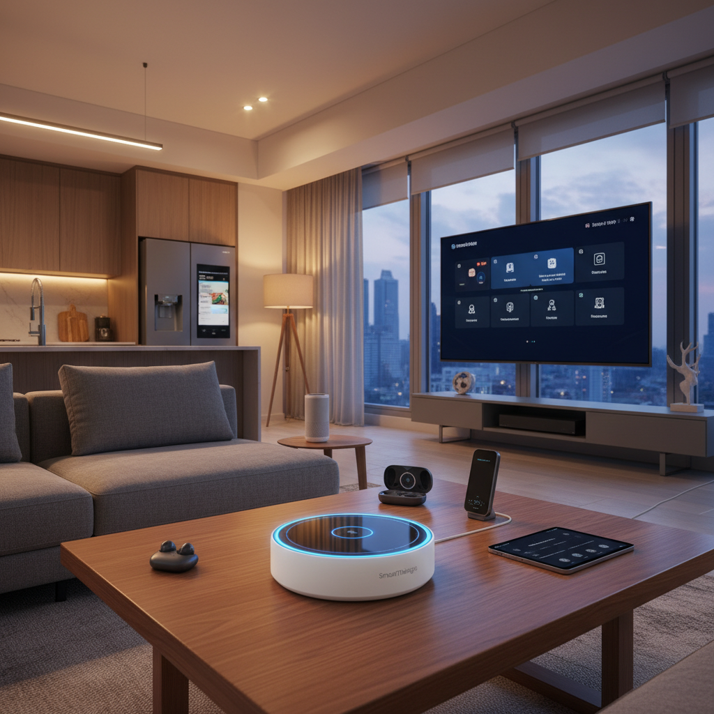 découvrez la samsung smartthings station, le hub domotique compatible matter avec une recharge rapide intégrée pour une maison connectée et simplifiée.