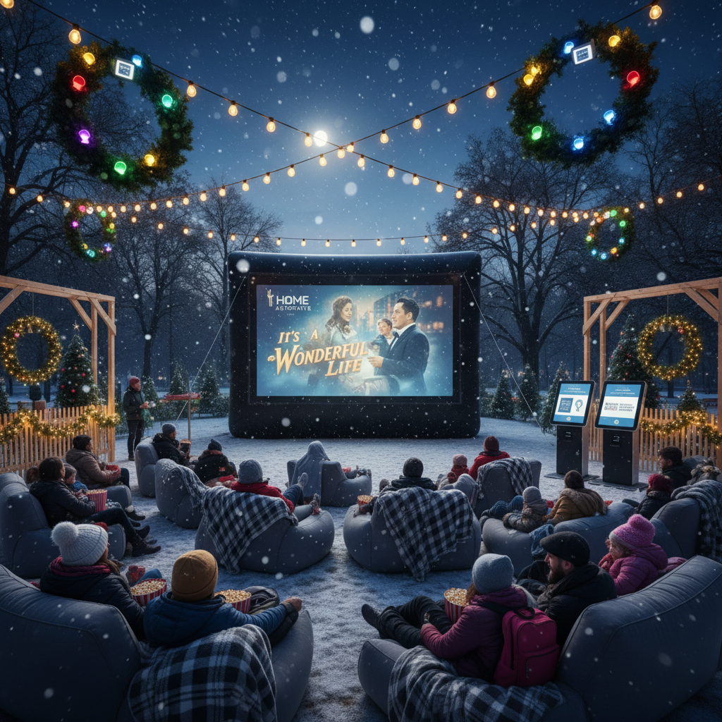 une entreprise de domotique collabore avec une association britannique anti-sans-abrisme pour organiser un cinéma de noël solidaire, apportant chaleur et divertissement aux plus démunis.