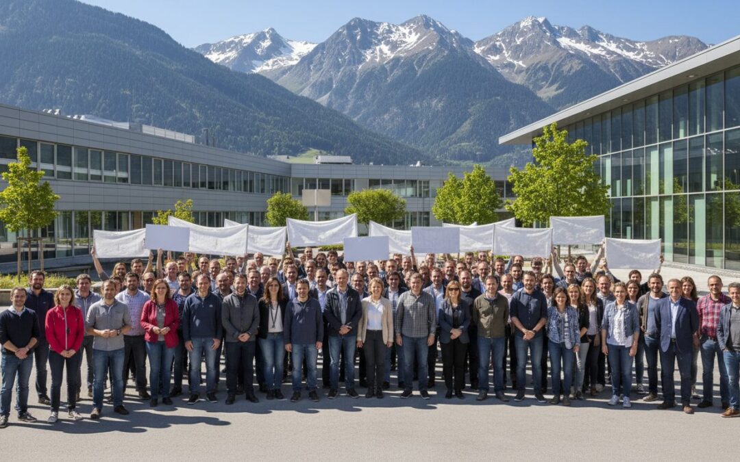 à haute-savoie, 350 salariés de somfy se mobilisent en masse devant le siège de cluses pour manifester leur contestation.