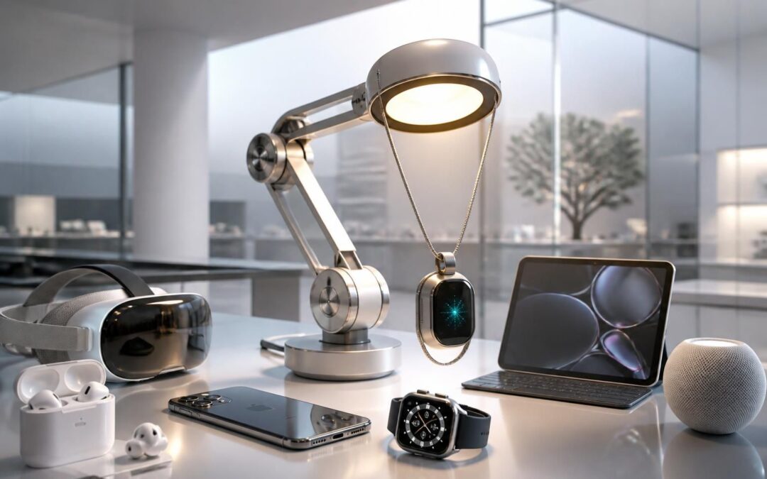 découvrez les 6 innovations fascinantes d'apple, incluant une lampe robotique intelligente et un pendentif connecté high-tech, alliant design et technologie avancée.