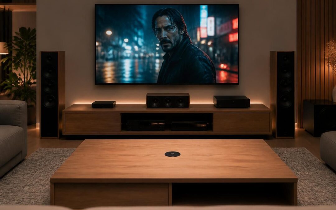Cette astuce avec une table basse NFC contrôle tout mon installation cinéma maison