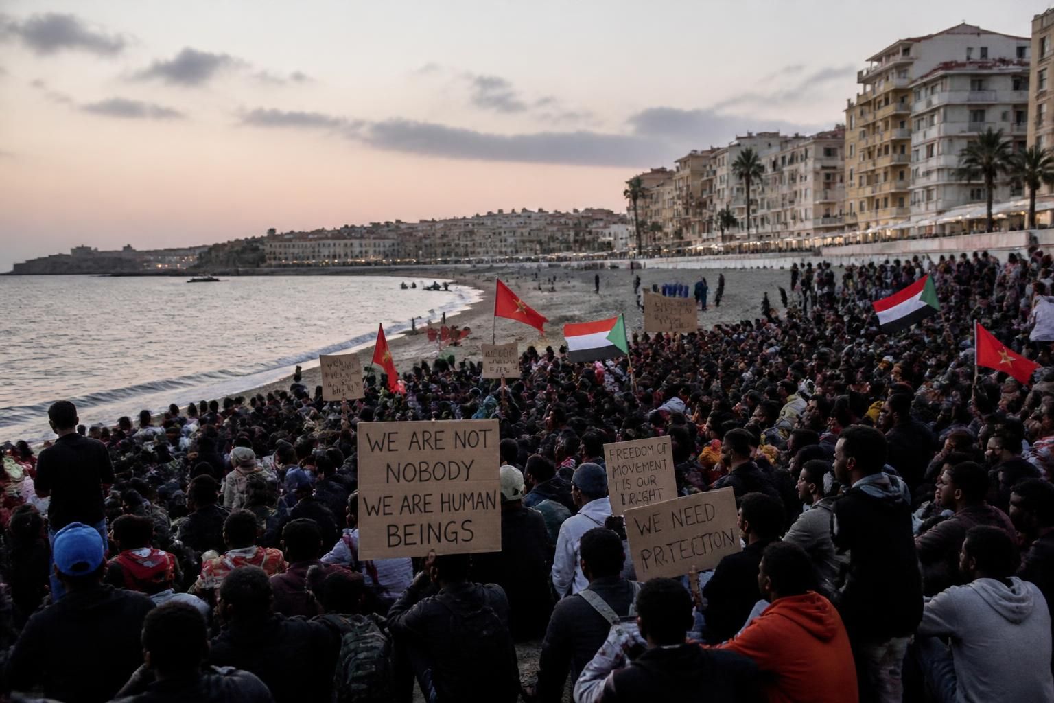 à ceuta, en espagne, des centaines de migrants manifestent pour réclamer le droit d'asile, soulignant les défis humanitaires et les tensions à la frontière.