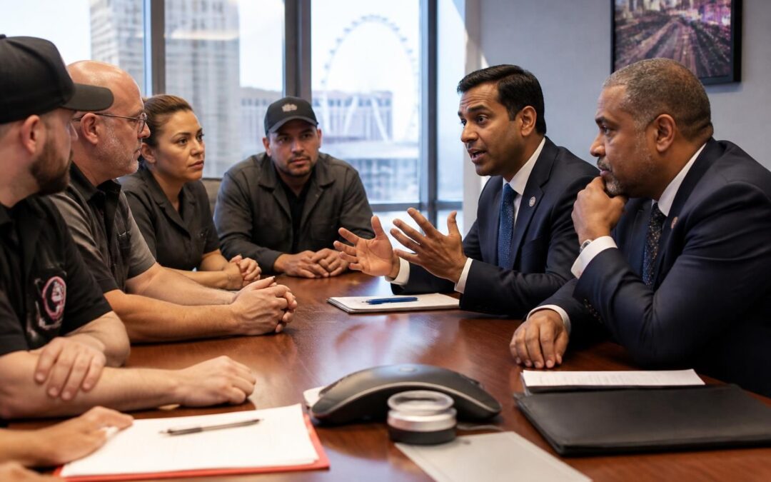 les travailleurs syndiqués de las vegas s'associent aux députés ro khanna et steven horsford pour débattre des menaces imminentes pesant sur leurs droits et l'avenir du travail.