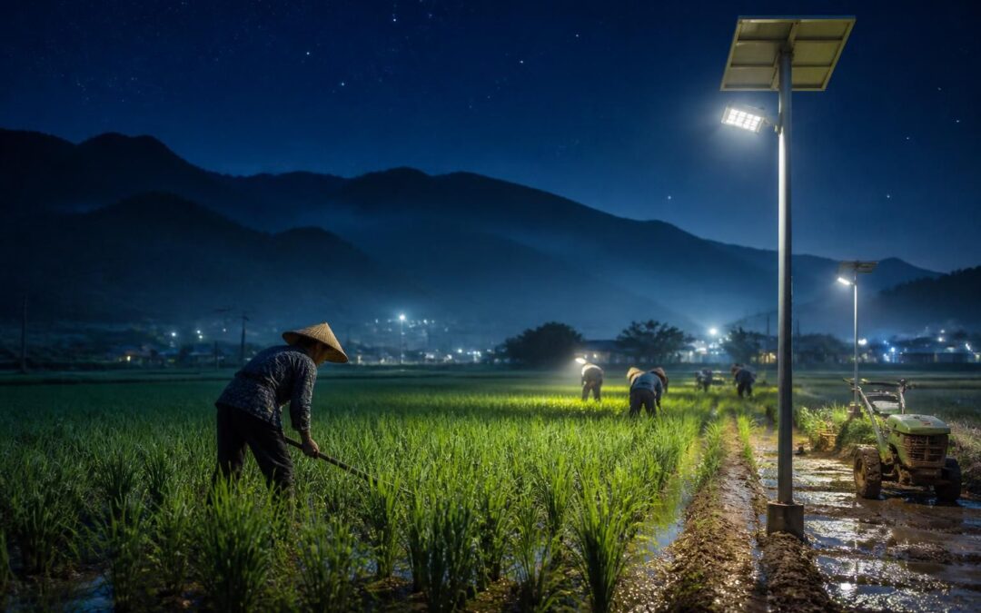 au japon, face à la chaleur extrême menaçant la sécurité des agriculteurs, le travail nocturne se développe, transformant les méthodes agricoles traditionnelles pour mieux s'adapter aux conditions climatiques.