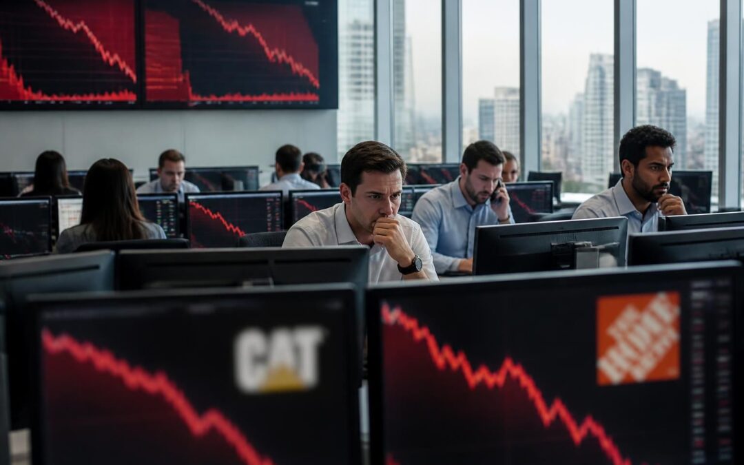 le dow enregistre une chute de près de 500 points, impacté par les fortes pertes des actions caterpillar et home depot, soulignant une journée difficile pour le marché boursier.